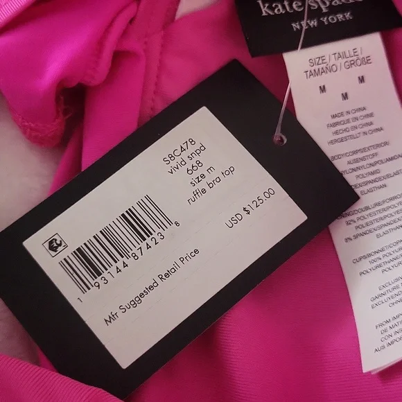 Kate Spade New York fuchsia pink ruffle bikini top and high-waisted bottom set - Picture 5 of 8
